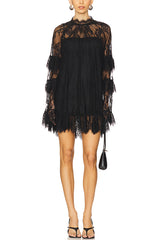 Sexy See-through Lace Loose Long-sleeved Mini Dress