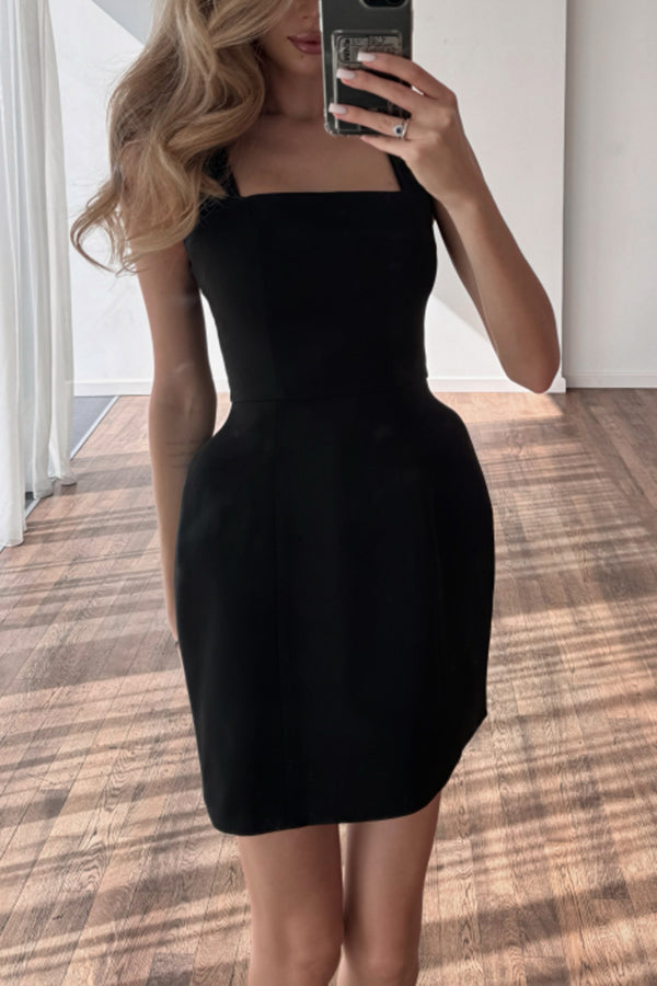 Solid Color Shawl and Square Neck Sleeveless Fitted Mini Dress Two-piece Set