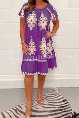 Geometric Pattern Multi Print Square Neck Dress