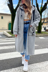 Fashionable and Casual Hooded Zipper Pocket Loose Long Coat