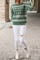 Christmas Geometric Round Neck Long Sleeve Loose Knitted Sweater