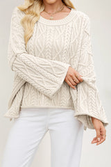 Solid Color Cable Knit Loose Long-sleeved Casual Sweater