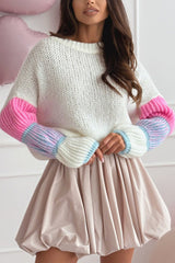 Stylish Loose-fitting Color-blocked Long-sleeved Knit Sweater