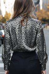 Leopard Print Satin Long-sleeved Casual Shirt