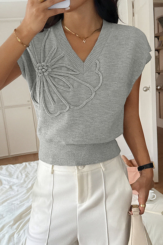 Solid Color Casual V-neck Knitted Sweater