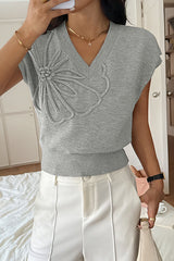 Solid Color Casual V-neck Knitted Sweater