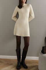 Solid Color Long-sleeved Slim-fit Elegant Knitted Mini Dress