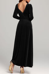 Solid Color Velvet Square Neck Long Sleeve Elegant Maxi Dress
