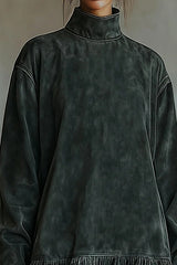 Fashionable Leopard Print Patchwork Loose Turtleneck Long-sleeved Casual Mini Dress