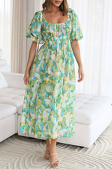 Holiday Square Neck Floral Print Puff Sleeve Madi Dress