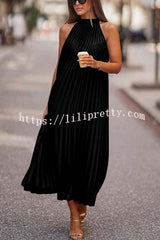 Take Me There Pleated A-line Loose Midi Dress