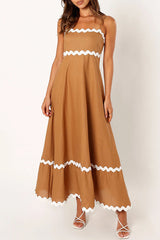 Zahara Linen Blend Spaghetti Strap Patchwork Oversized Zip Maxi Dress