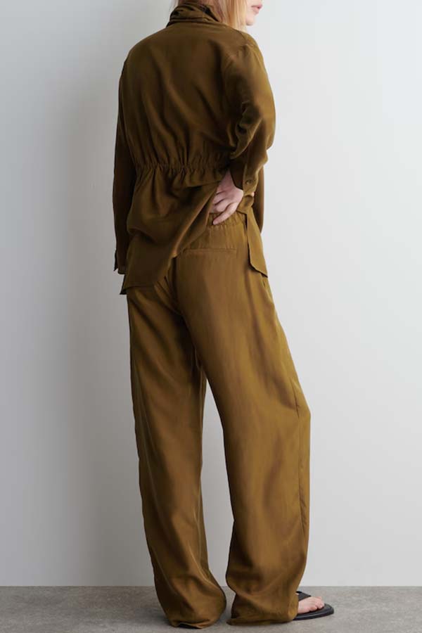 Bella Satin Drape Collar Single Button Casual Blazer and Elastic Waist Pocket Loose Pants Set