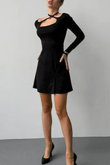 Retro Square Neck Long Sleeve Slim Mini Dress