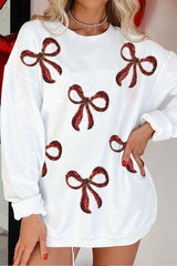 Christmas Red Bow Sequin Loose Casual Long-sleeved Sweatshirt