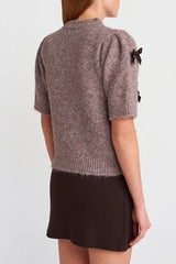 Jensin Knit Satin Bow Detail Short Sleeve Crop Sweater