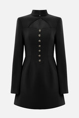Elegant Long-sleeved Hollowed-out Button-down Slim-fit Mini Dress