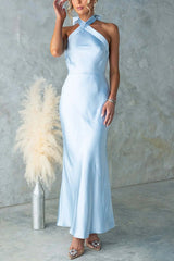 Satin Fashion Halter Backless Slim Elegant Maxi Dress