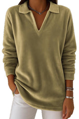 Solid Color Velvet Long-sleeved Loose Casual Top