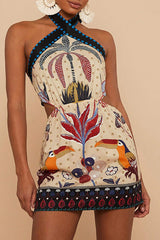 Tropical Print Halter Neck Resort Mini Dress