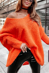 Fashion Loose V-Neck Batwing Sleeve Casual Knitted Sweater
