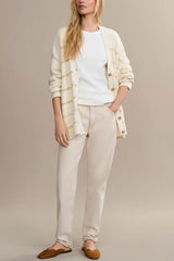 Striped Loose V-neck Long-sleeved Casual Knit Cardigan