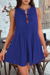 Solid Color Sleeveless Tie Pleated Casual Mini Dress