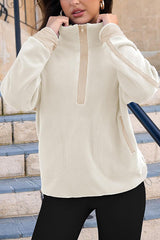 Stylish Color-blocked Trim Loose Casual Pocket Sweatshirt