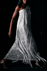 Holiday Muse Sequined Slit Tassels One Shoulder H-line Maxi Dress