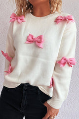 Sweet Bow-knot Casual Round Neck Long-sleeved Knit Sweater