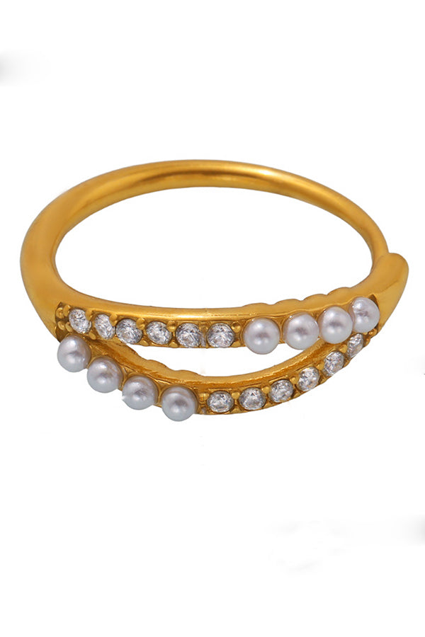 Fashionable Double-layer Inlaid Rhinestone Pearl Ring