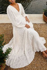 Wedding Guests Pleated Textured Chiffon Fabric Balloon Sleeve Open Back Maxi Dress