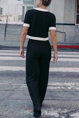 Fashion Contrast Color Stretch High Waist Casual Straight Pants