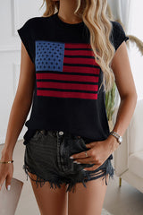 Independence Day Knitted Graphic Crew Neck Sleeveless Casual Top