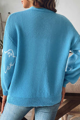 Halloween Ghost Pattern Casual Button-Down Knit Sweater