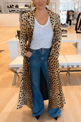 Leopard Print Long Sleeve Pocket Casual Maxi Trench Coat
