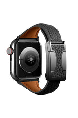 Fashionable Genuine Leather Lychee Pattern Double C Magnetic Buckle Watch Strap