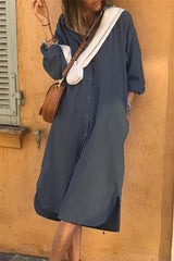 Casual Solid Pocket Shirt Collar A Line Dresses(No shawl)