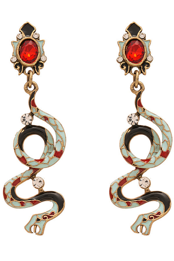 Fashionable Colorful Oil-drop Snake-shaped Gemstone Earrings