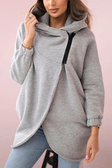 Solid Color Loose Hooded Zip-up Casual Sports Jacket
