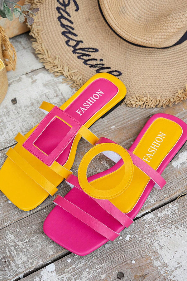 Fashionable and Casual Color-blocked Simple Flat Sandals
