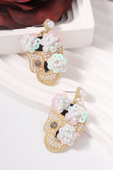 Fashion Flower Skull Diamond Earrings