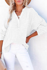 Solid Color Long Sleeve Pleated Button Loose Top