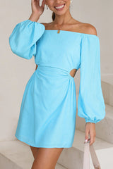 Annika Linen Blend Cutout Square Neckline Balloon Sleeve Mini Dress