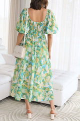 Holiday Square Neck Floral Print Puff Sleeve Madi Dress