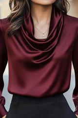 Satin Solid Color Elegant Long Sleeve Casual Shirt