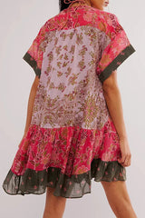 Bohemian Printed Casual Short Sleeve Ruffled Mini Dress