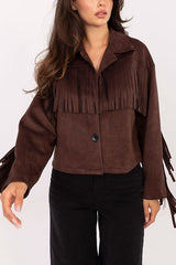 Fashion Lapel Long Sleeve Tassel Decorated Loose Coat