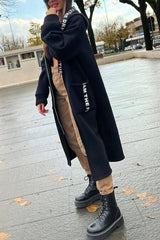 Fashionable and Casual Hooded Zipper Pocket Loose Long Coat