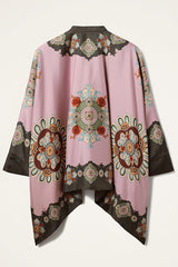 Satin Unique Print Loose Batwing Sleeve Top and Elastic Waist Pocket Casual Wide-leg Pants Set